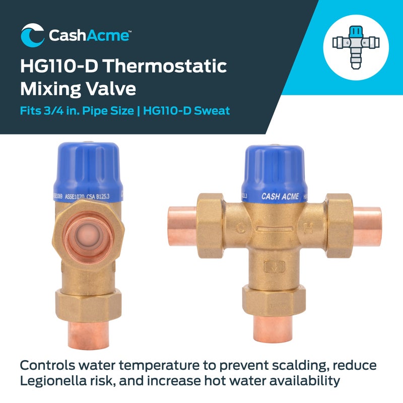 Cash Acme 3/4 Inch HG110-D Sweat Thermostatic Mixing Valve with Barb Connections and Integral Checks, Brass Plumbing Fitting, 24502 - Image 2